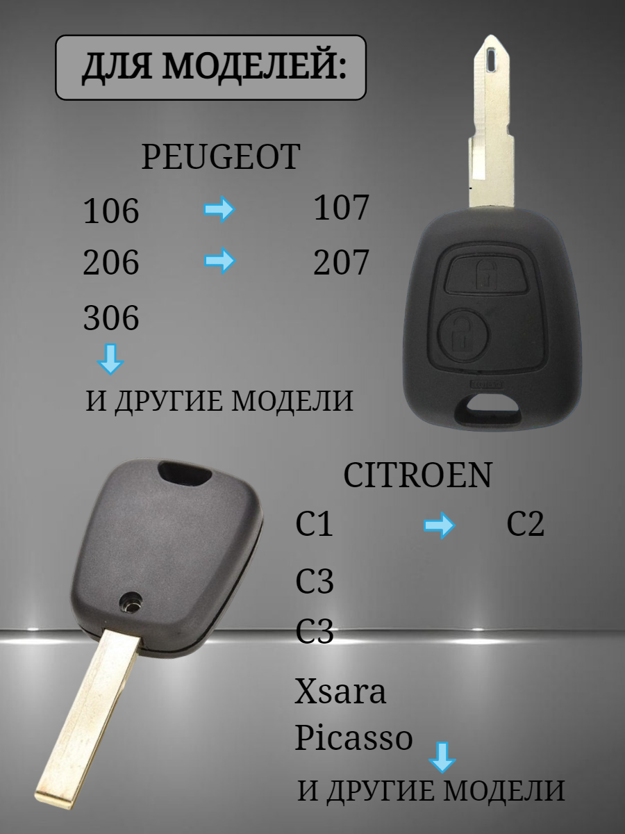 Чехол для простого ключа PEUGEOT (глубокий черный)